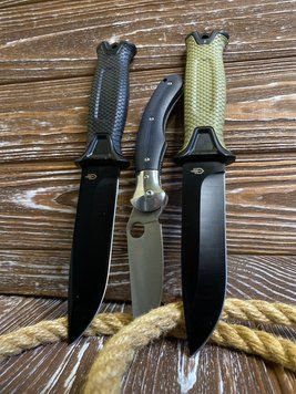 Набір тактичних туристичних ножів 3 шт Gerber + Spyderco (фіксовані та складаний ніж, для туризму, полювання, риболовлі) 1594 фото