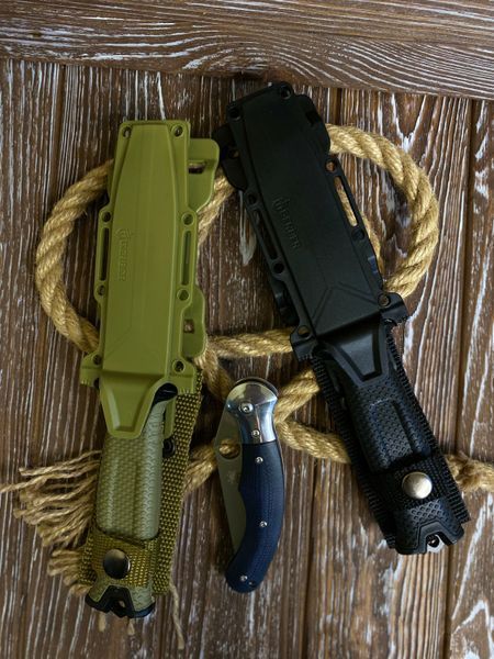 Набір тактичних туристичних ножів 3 шт Gerber + Spyderco (фіксовані та складаний ніж, для туризму, полювання, риболовлі) 1594 фото